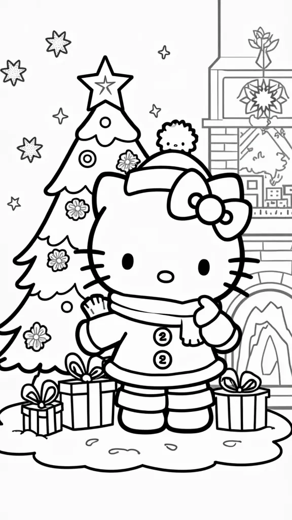 Feliz Navidad Hello Kitty Paginas para colorear de Navidad